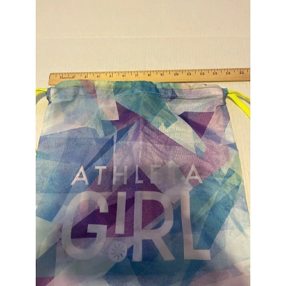 Athleta Girl Drawstring Bag Backpack Sack Purple Silver 14X16